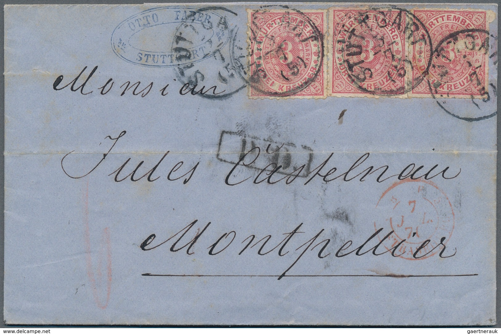 Württemberg - Marken Und Briefe: 1868, Ovalausgabe 3 Kr. Rosa, Drei Marken Auf Faltbrief Von "STUTTG - Altri & Non Classificati