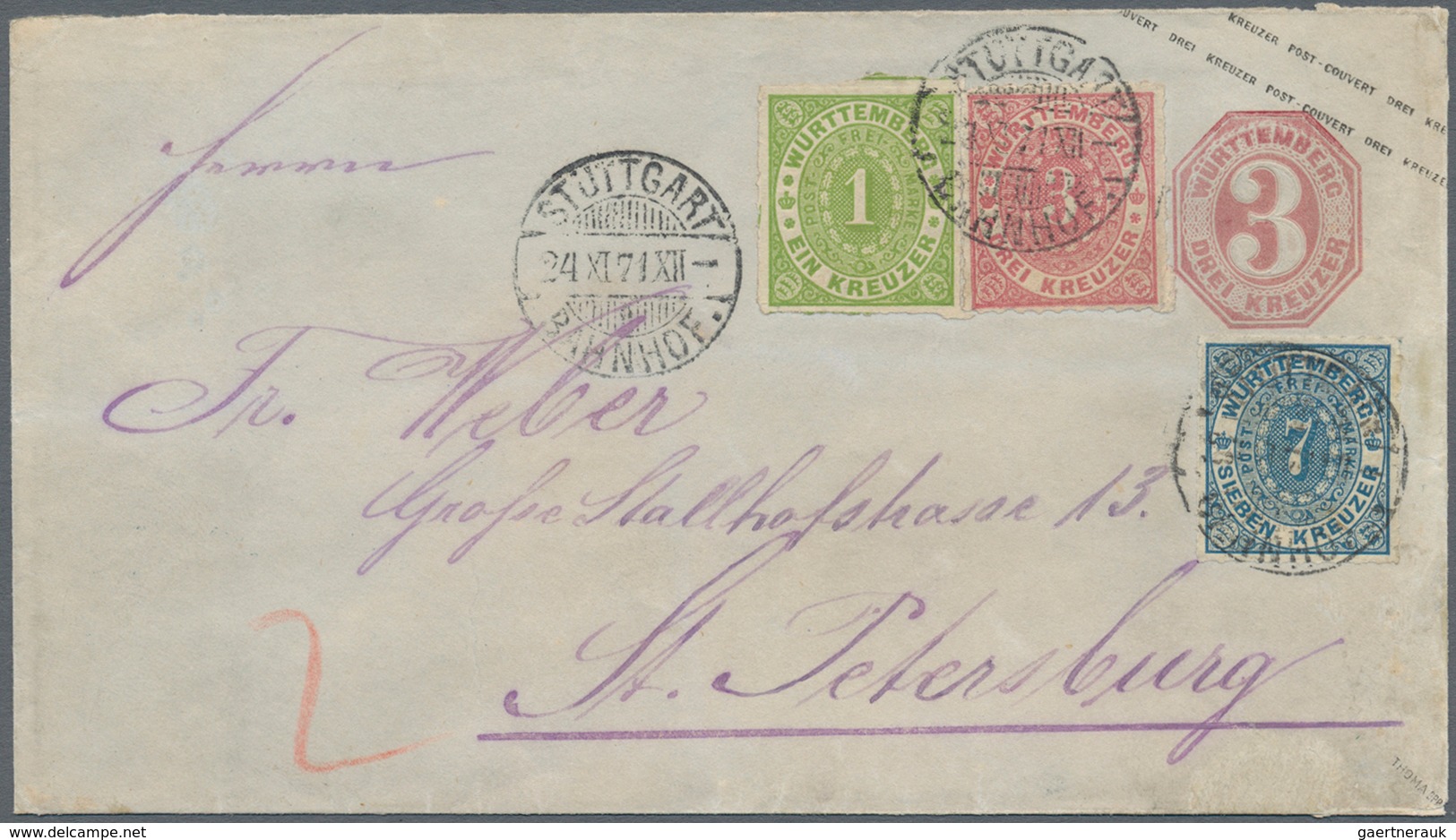 Württemberg - Marken Und Briefe: 1871/72 Drei GA-Umschläge 3 Kr. Mit Zusatzfrankaturen Nach Odessa, - Altri & Non Classificati