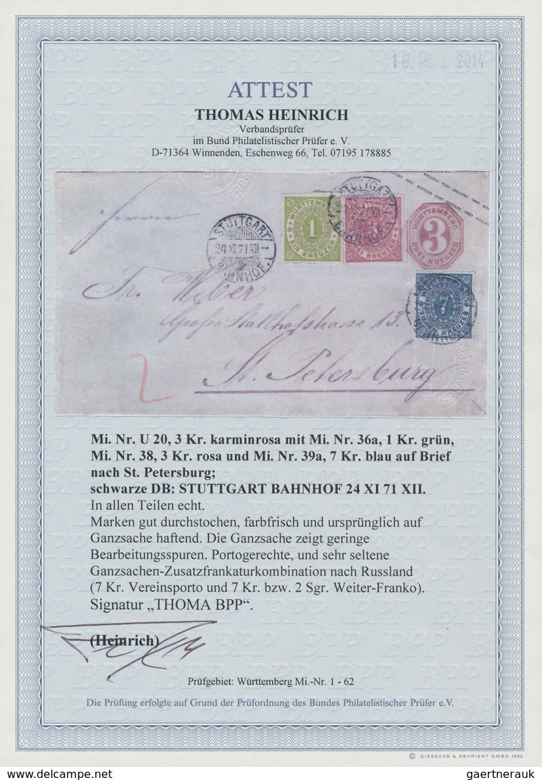 Württemberg - Marken Und Briefe: 1871/72 Drei GA-Umschläge 3 Kr. Mit Zusatzfrankaturen Nach Odessa, - Altri & Non Classificati