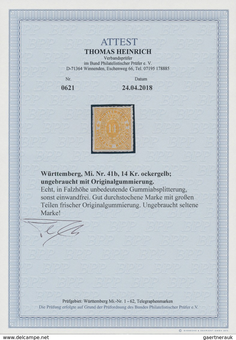 Württemberg - Marken Und Briefe: 1869, Ovalausgabe 14 Kreuzer In Sehr Seltener B-Farbe Ockergelb, Fa - Altri & Non Classificati