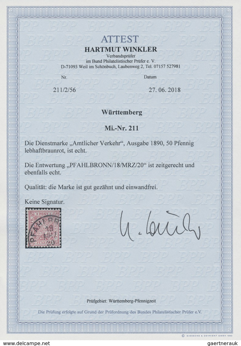 Württemberg - Marken Und Briefe: 1890, Dienstmarke 50 Pf. Lebhaftbraunrot Mit Weitgehen Zentrischem - Altri & Non Classificati
