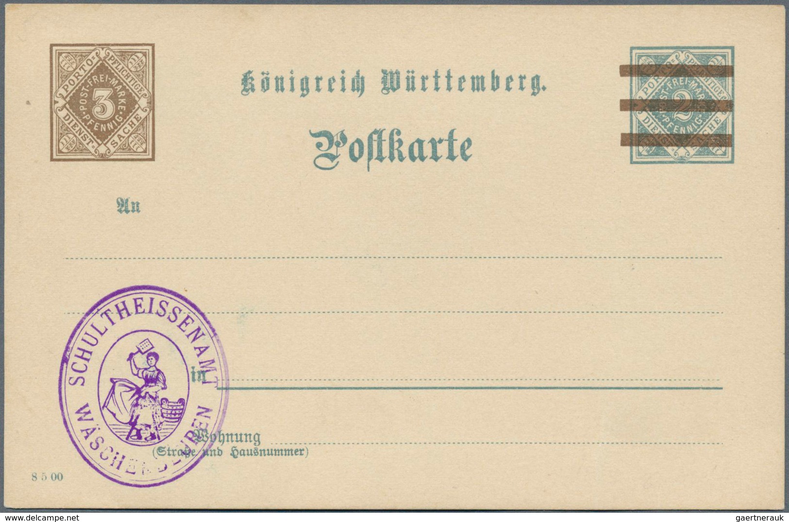 Württemberg - Ganzsachen: 1908. Aufbrauchkarte 3 Pf Braun Auf (2 Pf Grau), Druckdatum "8 5 00", Unge - Altri & Non Classificati