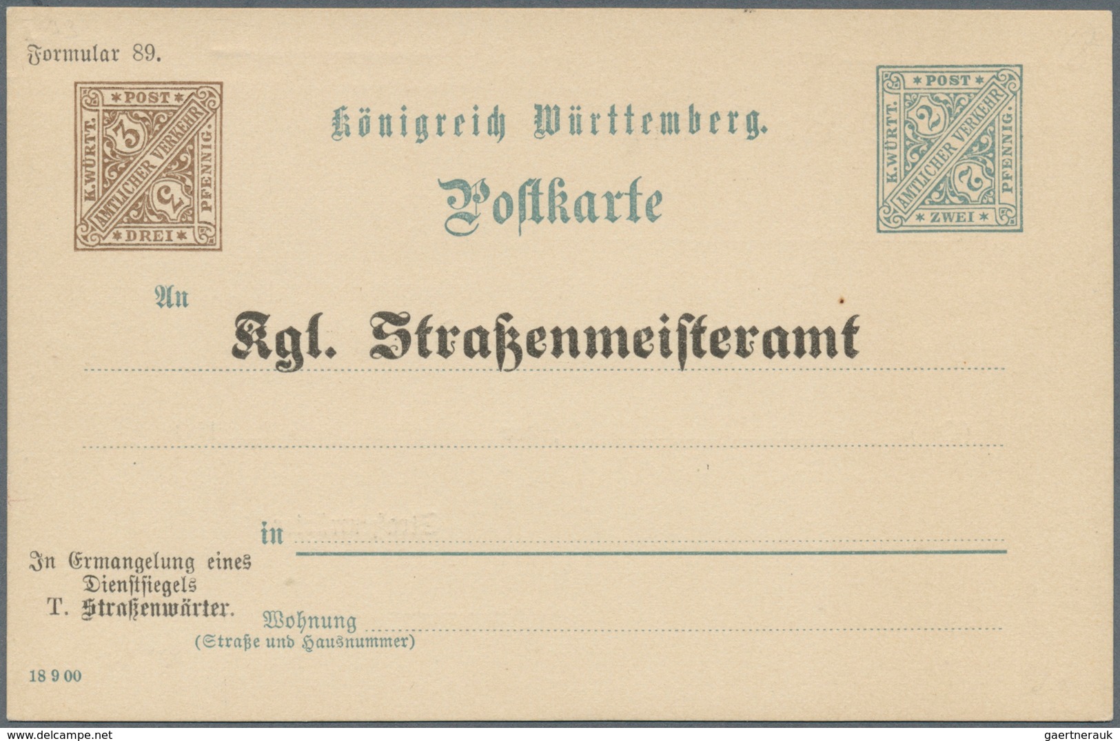 Württemberg - Ganzsachen: 1908. Aufbrauch-Dienstpostkarte 3 Pf Braun Neben 2 Pf Grün "Kgl. Straßenme - Altri & Non Classificati