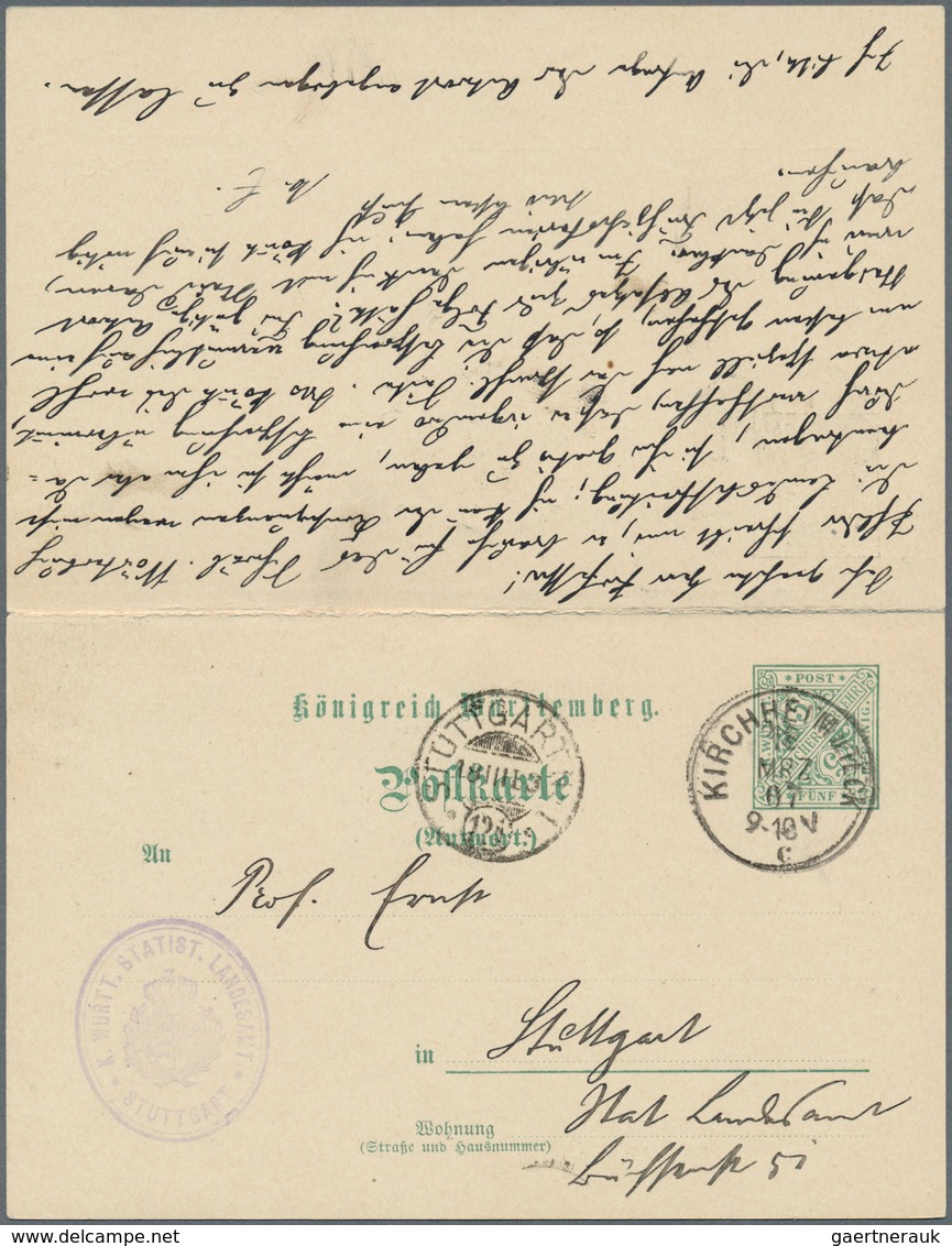 Württemberg - Ganzsachen: 1907. Dienst-Doppelkarte 5+5 Pf Grün "Statistisches Landesamt", Mit Dienst - Altri & Non Classificati