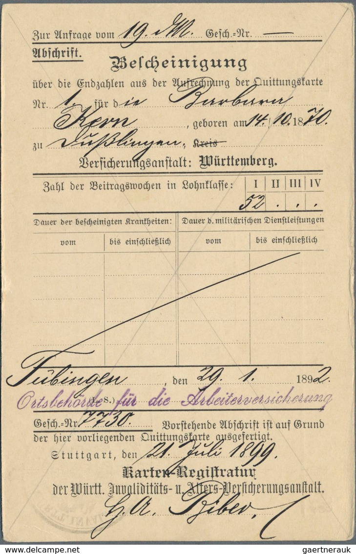 Württemberg - Ganzsachen: 1899. Dienst-Postkarte 3 Pf Braun "Württ. Invaliditäts- U. Alters-Versiche - Altri & Non Classificati