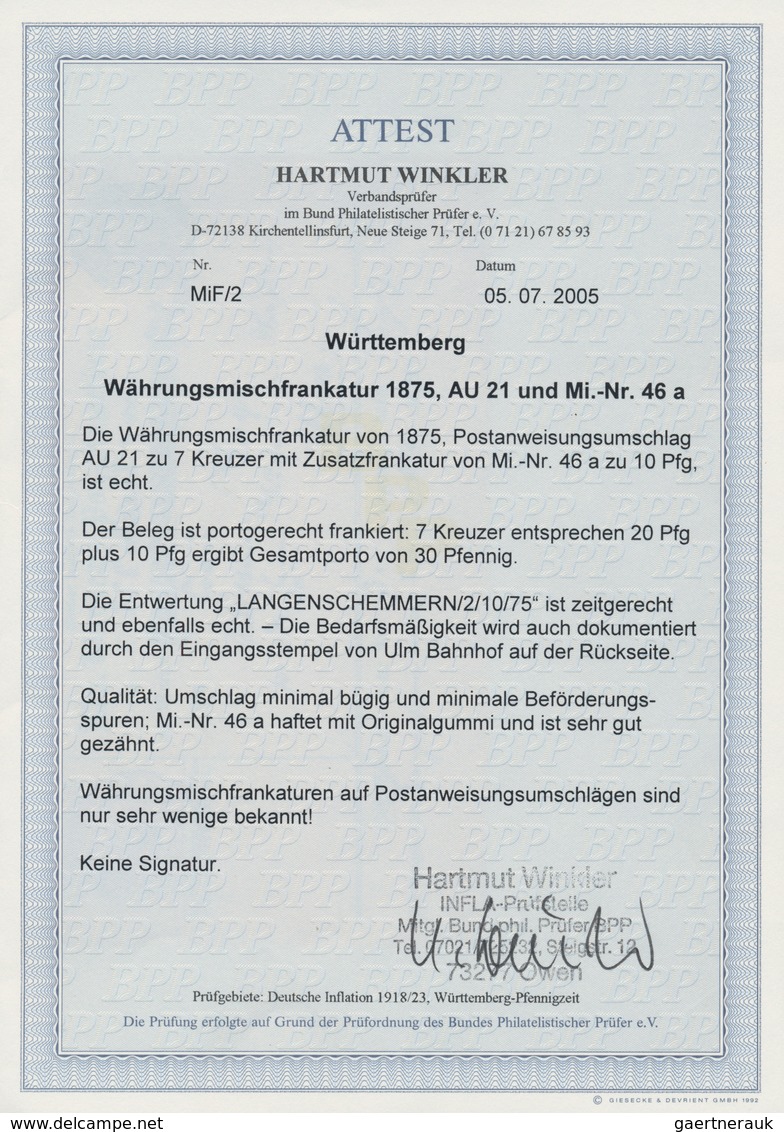 Württemberg - Postanweisungen: 1875 Zwei Postanweisungs-Umschläge 7 Kreuzer Mit Zusatzfrankaturen 5 - Other & Unclassified