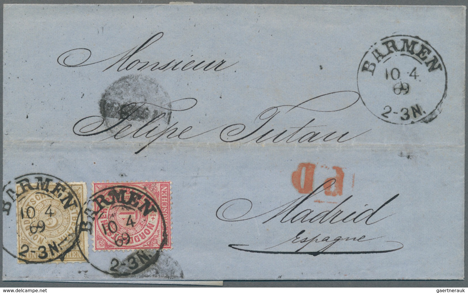 Norddeutscher Bund - Marken Und Briefe: 1869, 5 Gr. Durchstochen Und 1 Gr. Gezähnt Je Mit Stempel "B - Altri & Non Classificati