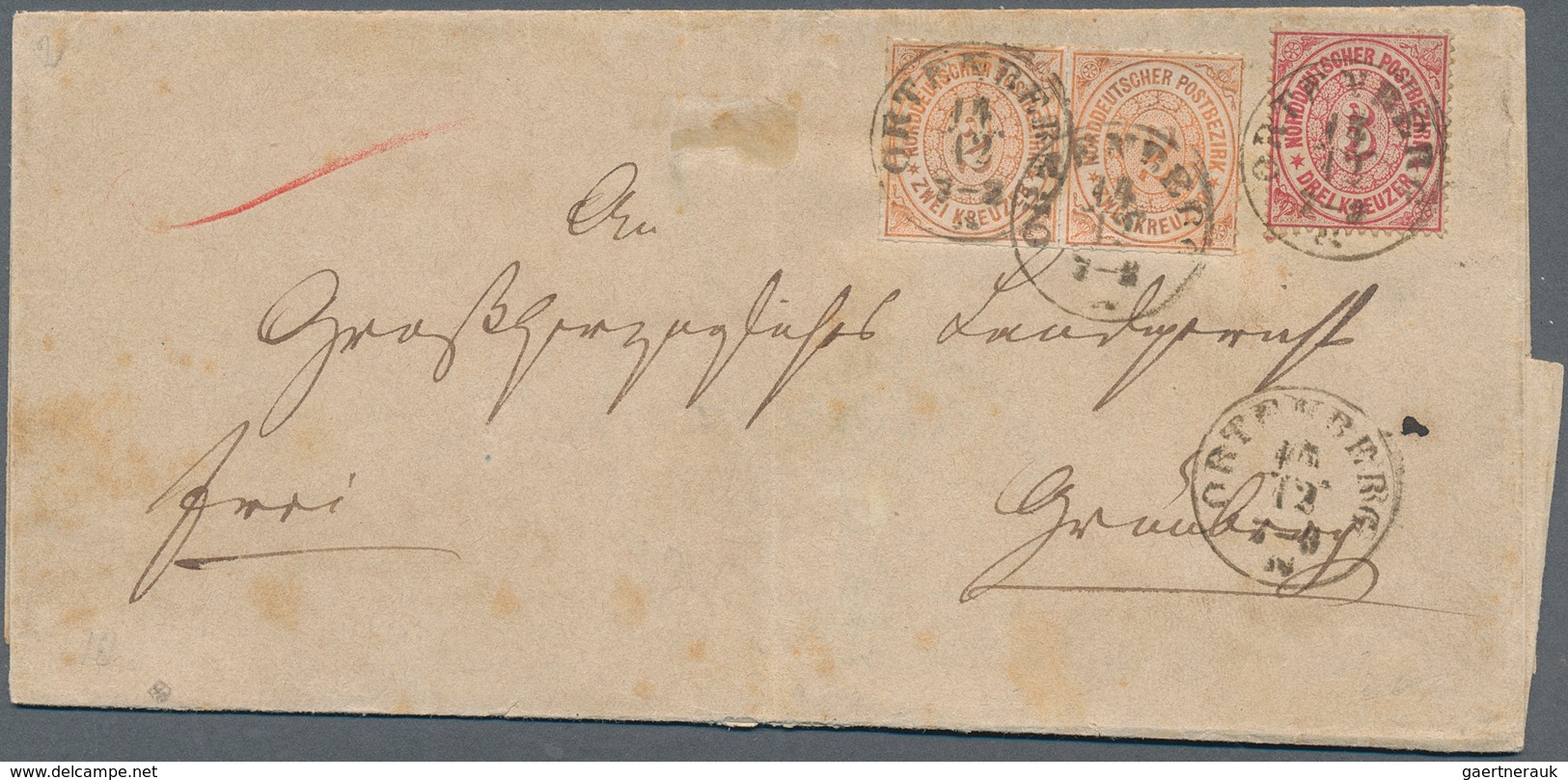 Norddeutscher Bund - Marken Und Briefe: 1868/69, Paar 2 Kr. Orange Durchstochen Und 3 Kr. Karmin Gez - Other & Unclassified