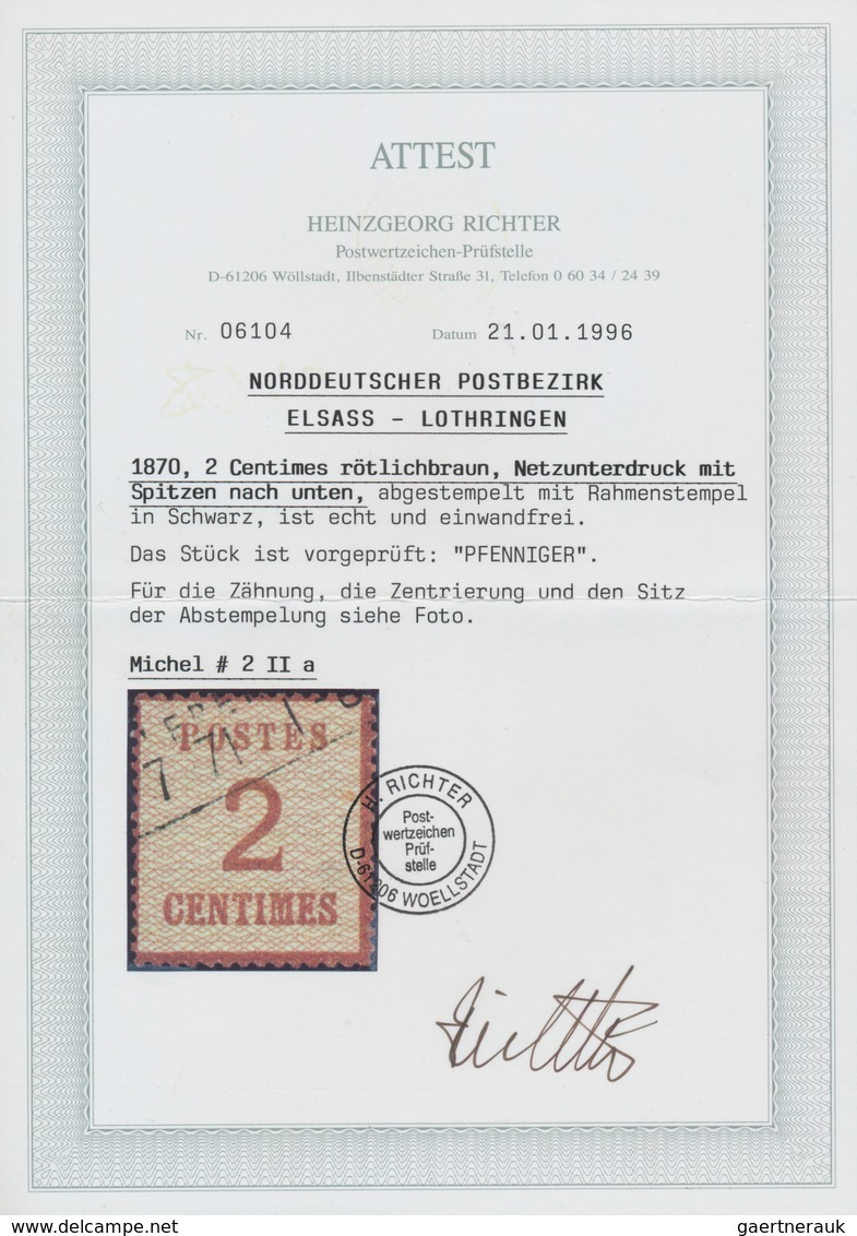 Elsass-Lothringen - Marken Und Briefe: 1870, 2 C. Rötlichbraun Mit Spitzen Nach Unten, Gestempelt Mi - Other & Unclassified