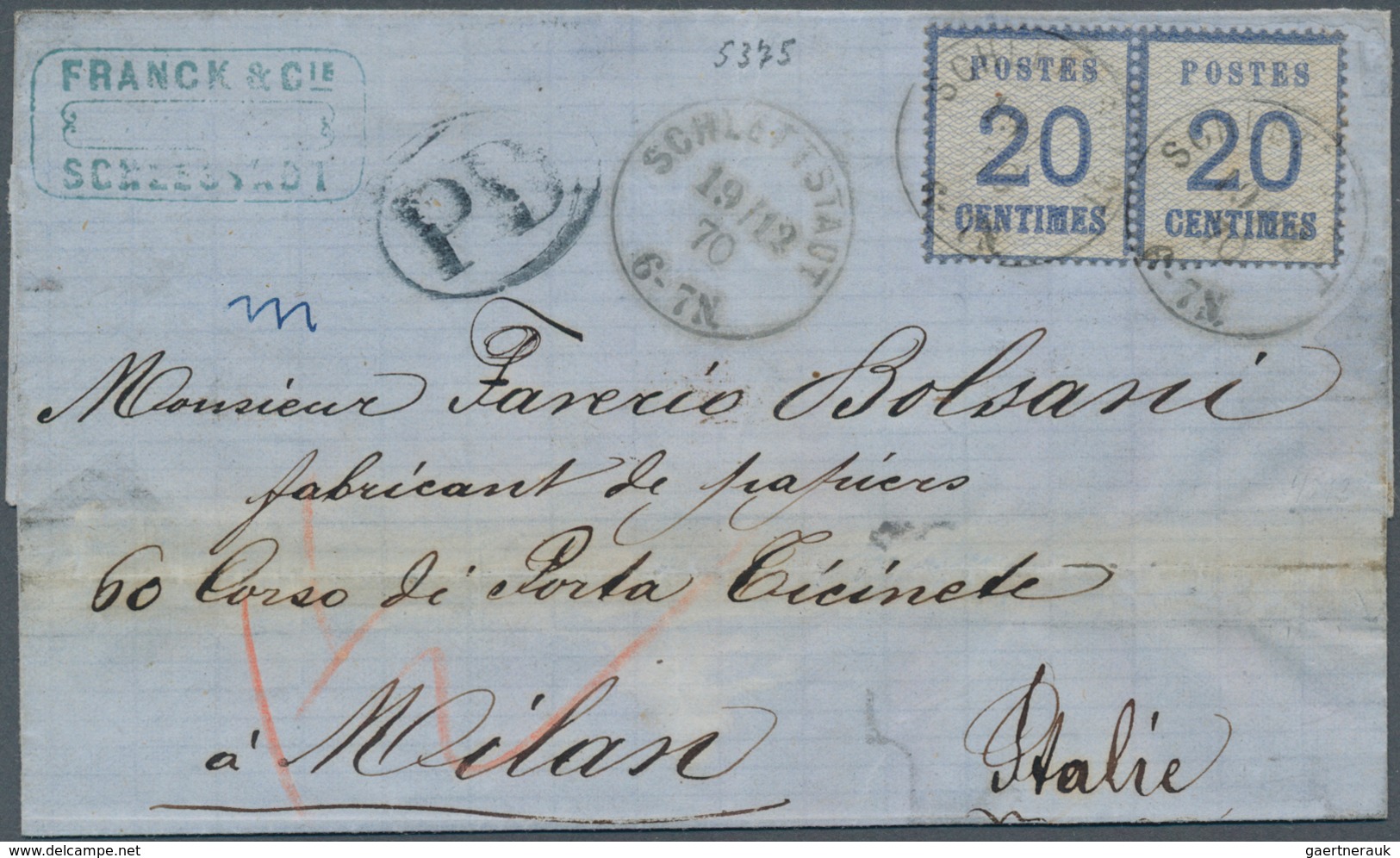 Elsass-Lothringen - Marken Und Briefe: 1871, Faltbrief Mit Waagerechtem Paar 20 Cent. (Spitzen Nach - Other & Unclassified