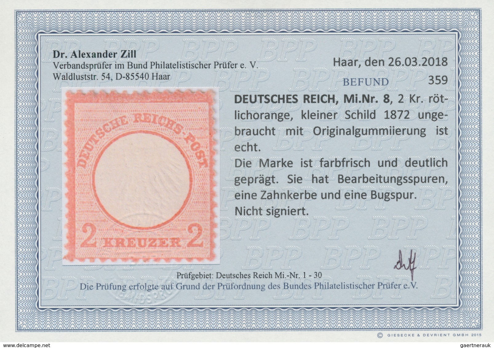 Deutsches Reich - Brustschild: 1872, Kleiner Schild 2 Kreuzer Rötlichorange, Ungebraucht Mit Origina - Storia Postale