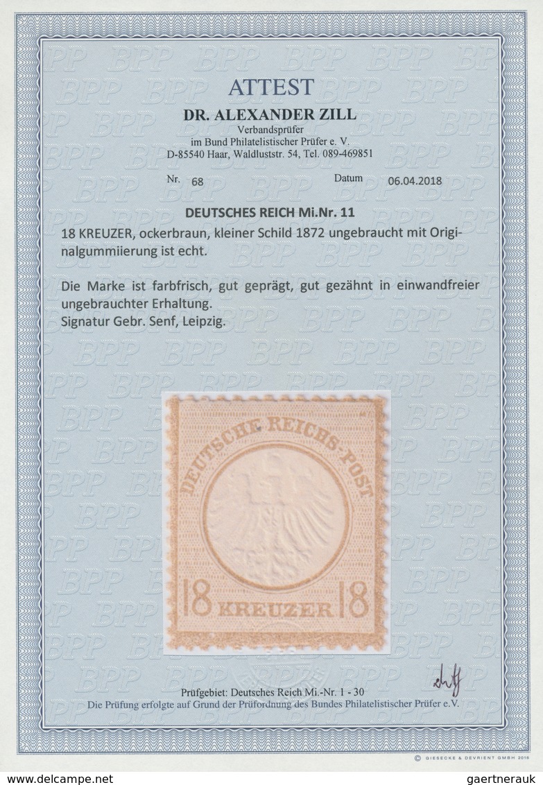 Deutsches Reich - Brustschild: 1872, Kleiner Schild 18 Kreuzer Ockerbraun, Ungebraucht Mit Originalg - Storia Postale