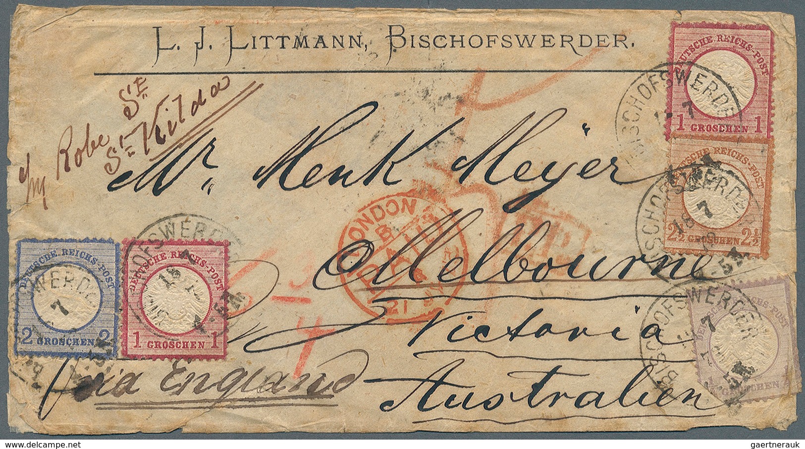 Deutsches Reich - Brustschild: 1872, ¼ Gr. Violett., 1 Gr. Karmin (2), 2 Gr. Ultramarin Und 2½ Gr. B - Storia Postale