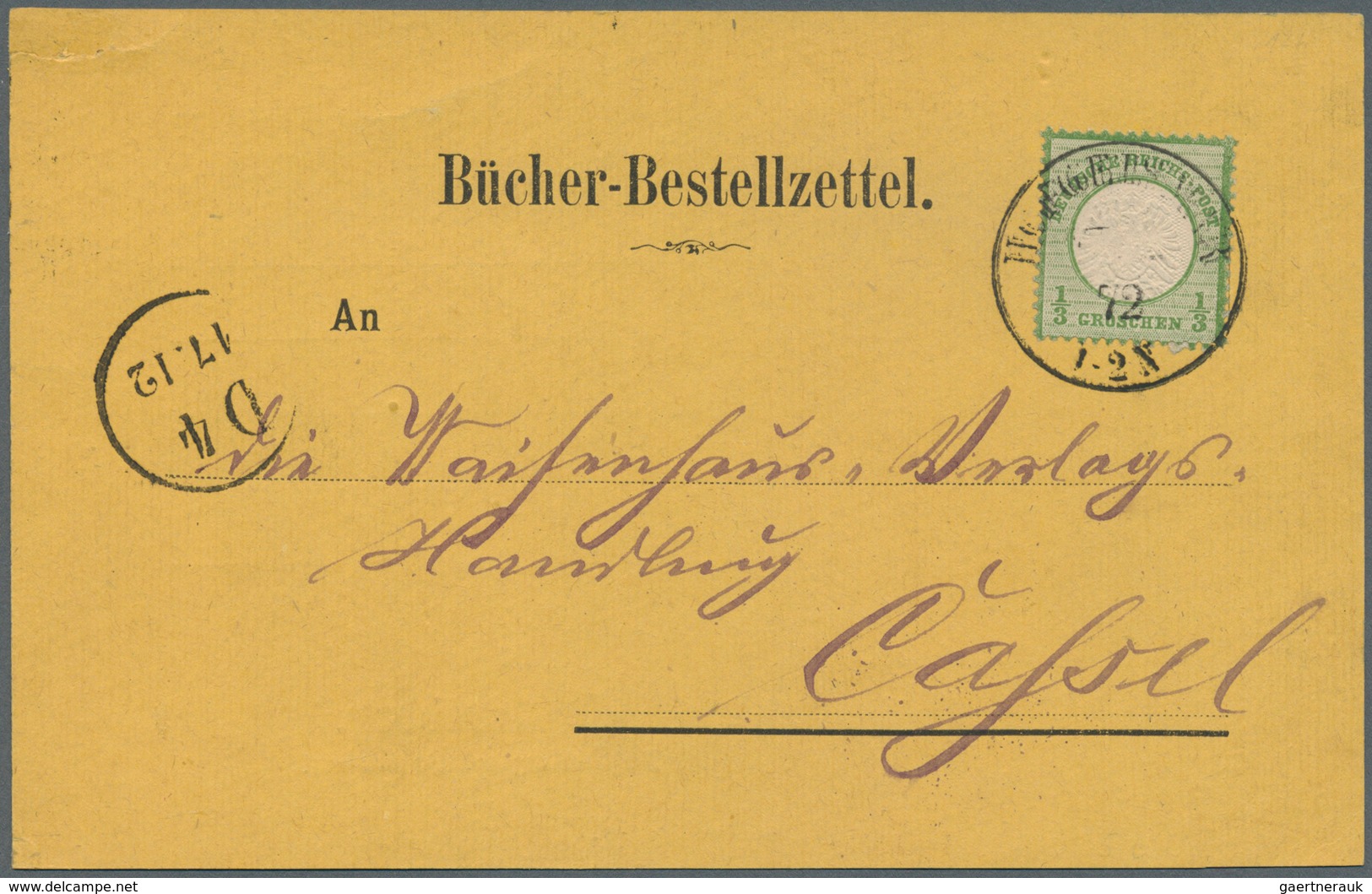 Deutsches Reich - Brustschild: 1872 Grosser Schild 1/3 Groschen In Farbe B Dunkelgrün Auf Vorgedruck - Storia Postale