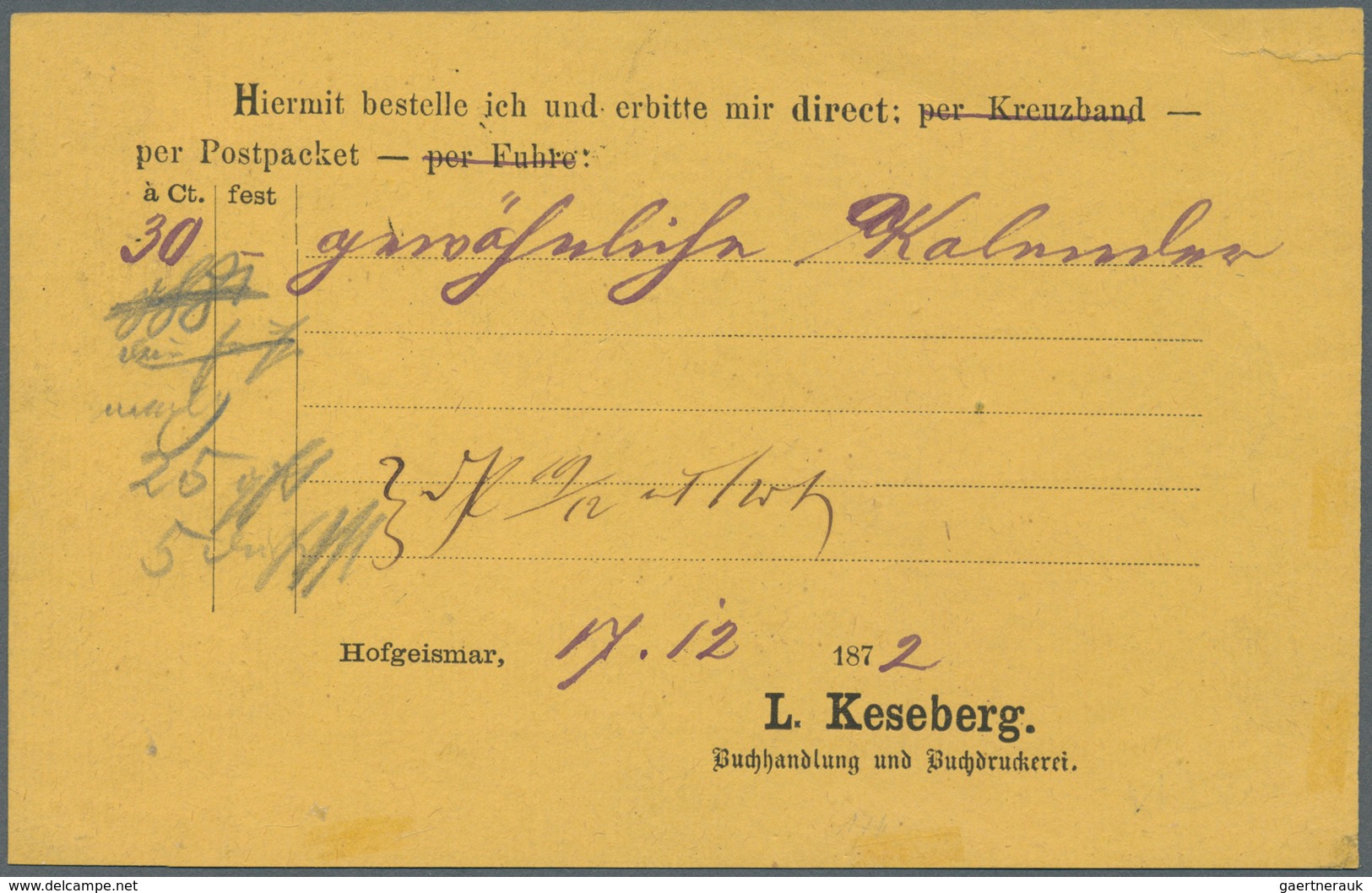 Deutsches Reich - Brustschild: 1872 Grosser Schild 1/3 Groschen In Farbe B Dunkelgrün Auf Vorgedruck - Storia Postale