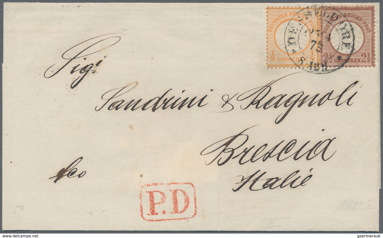 Deutsches Reich - Brustschild: 1872, ½ Gr. Großer Schild Orange Und 2½ Gr. Braun Großer Schild Zusam - Storia Postale