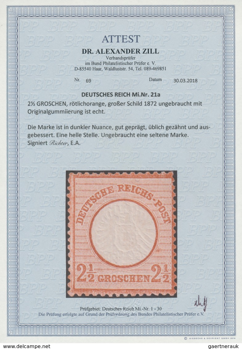 Deutsches Reich - Brustschild: 1872, Großer Schild 2½ Groschen Rötlichorange, Ungebraucht Mit Origin - Storia Postale
