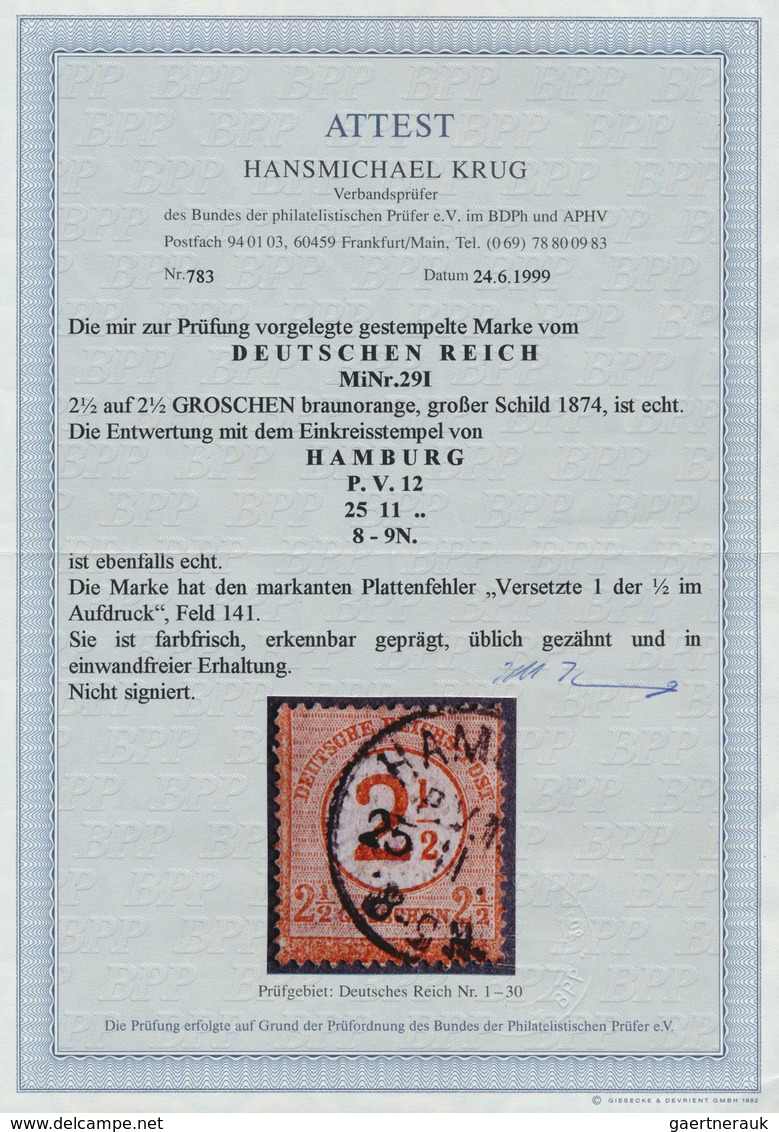 Deutsches Reich - Brustschild: 1874, 2 1/2 Auf 2 1/2 Gr. Rötlichbraun, Gestempelt Mit PLATTENFEHLER - Storia Postale