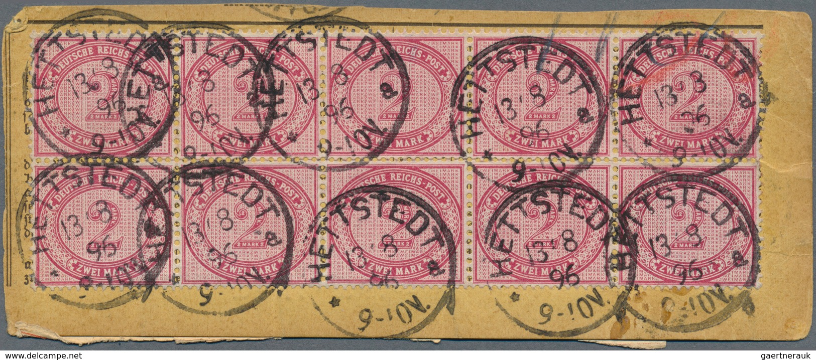 Deutsches Reich - Pfennige: 1896, 2 Mark Rotkarmin, Zehnerblock Rs. Auf Paketkartenabschnitt Für Dre - Unused Stamps