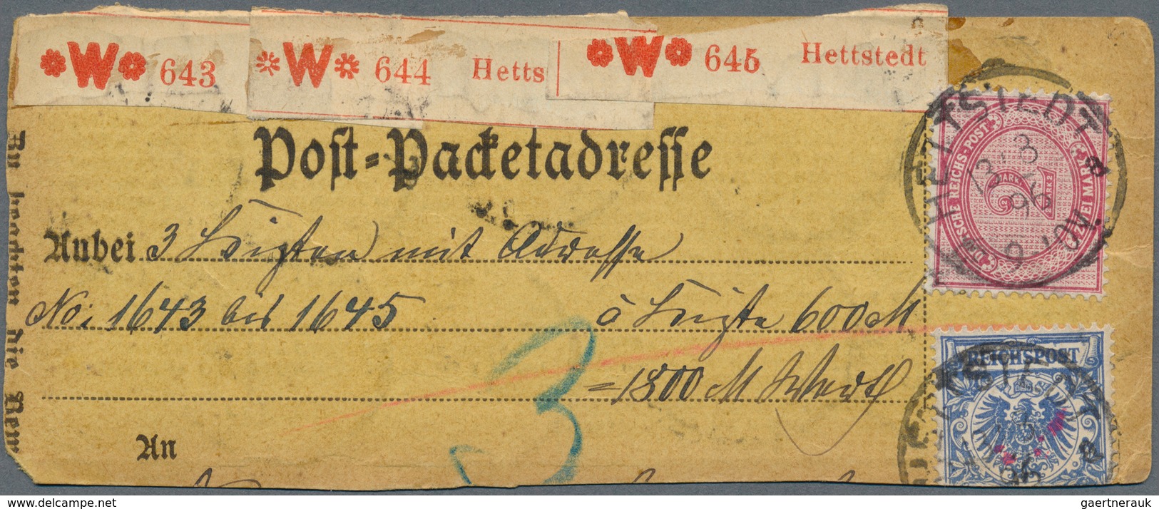 Deutsches Reich - Pfennige: 1896, 2 Mark Rotkarmin, Zehnerblock Rs. Auf Paketkartenabschnitt Für Dre - Nuovi