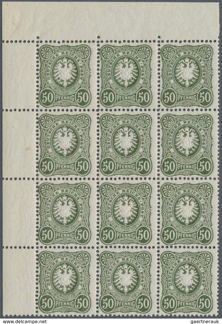 Deutsches Reich - Pfennig: 1887, 50 Pfennig Oliv, Spätauflage, Bogenteil Mit 12 (3 X 4) Marken Aus D - Collezioni