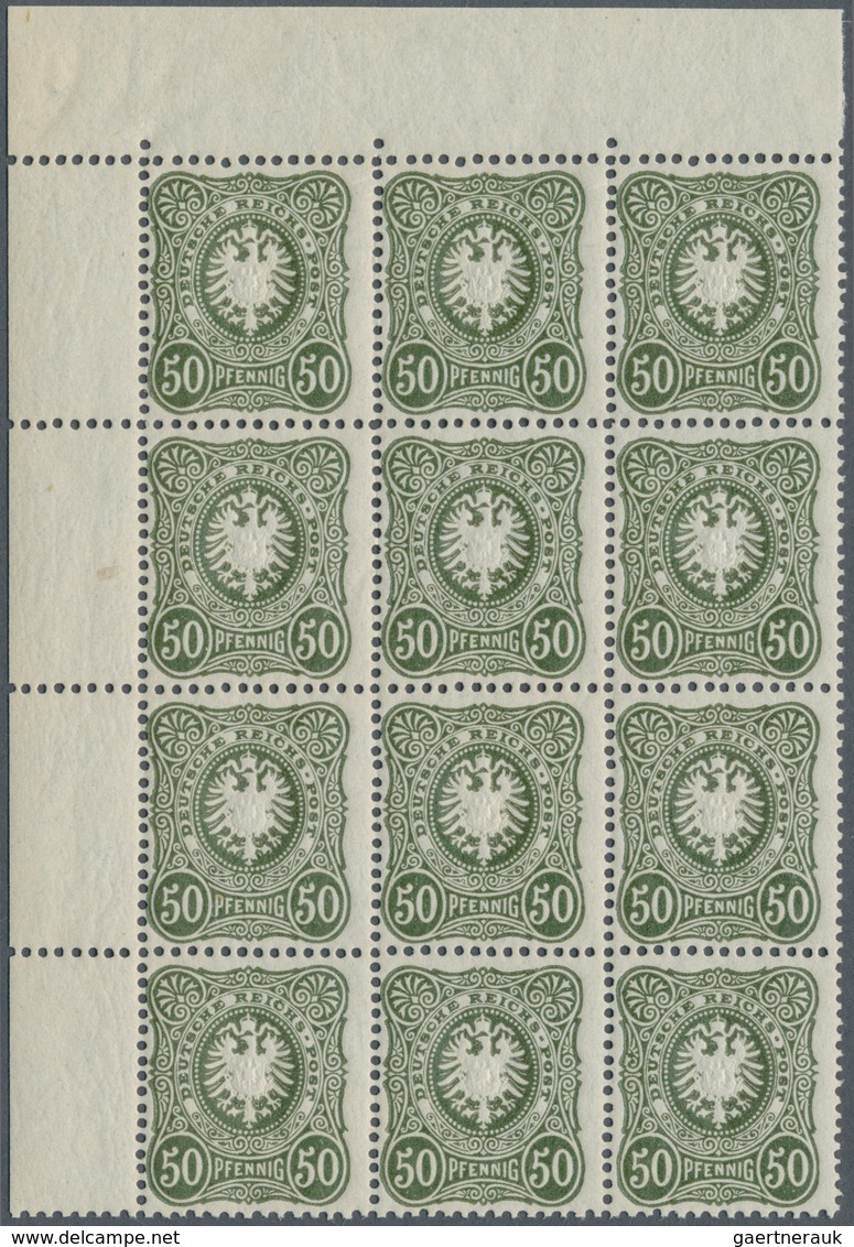 Deutsches Reich - Pfennig: 1887, 50 Pfennig Oliv, Spätauflage, Bogenteil Mit 12 (3 X 4) Marken Aus D - Collections