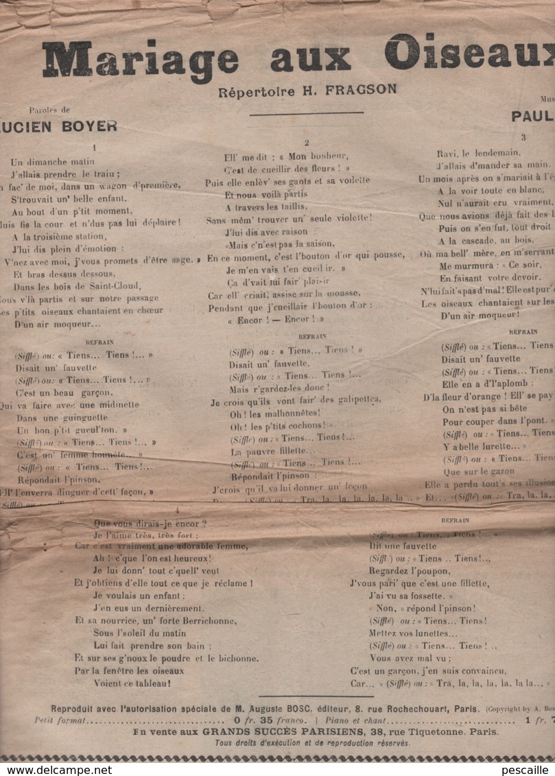 REPERTOIRE HARRY FRAGSON - EN AVANT LES P'TITS GARS / AH C'QU'ON S'AIMAIT / NOTRE PRESIDENT / LA PARISIENNE Y'A QU'CA / - Partitions Musicales Anciennes