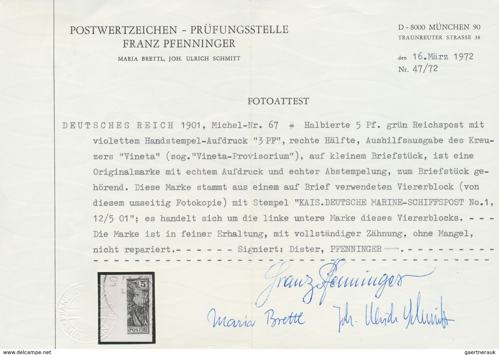 Deutsches Reich - Germania: 1901, "Vineta Provisorium" Halbierte 5 Pf Germania Reichspost-Ausgabe Mi - Otros & Sin Clasificación