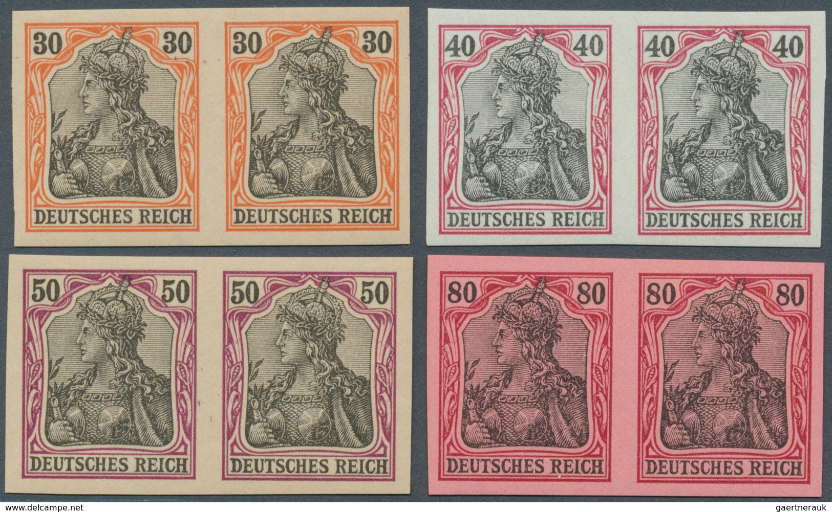 Deutsches Reich - Germania: 1902, 2 Pfg. Bis 80 Pfg. Germania In Breitrandig UNGEZÄHNTEN Waagerechte - Other & Unclassified