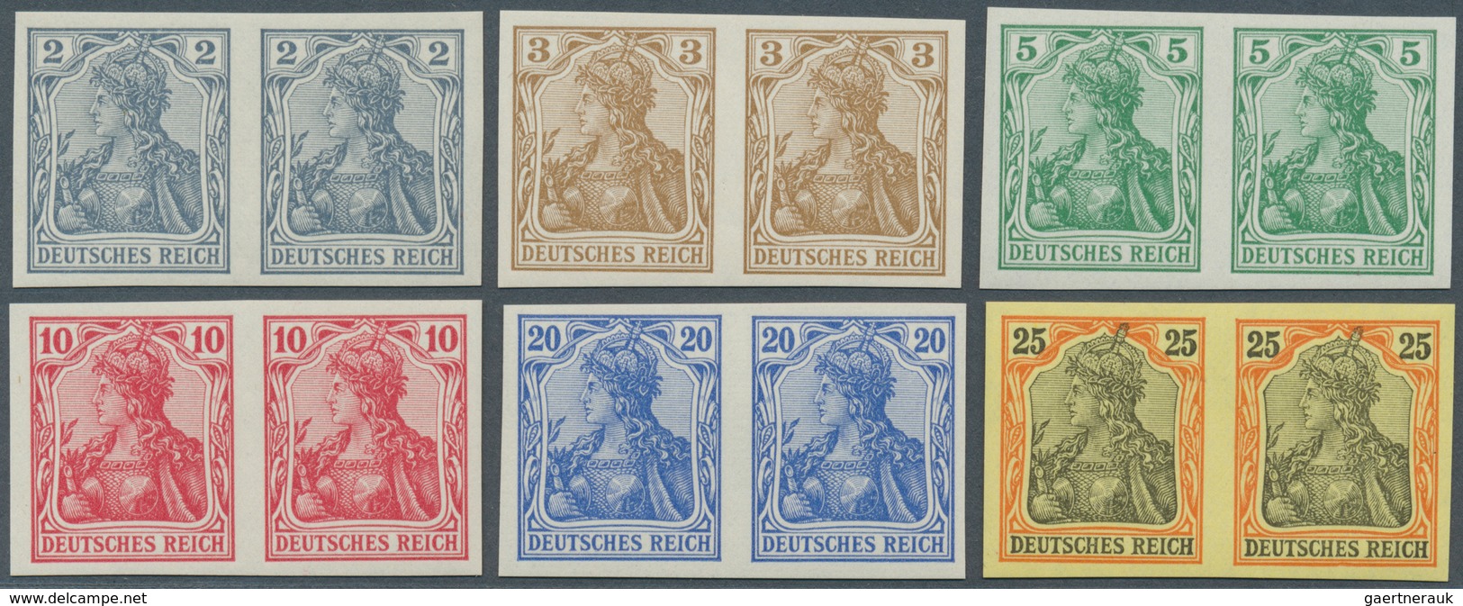 Deutsches Reich - Germania: 1902, 2 Pfg. Bis 80 Pfg. Germania In Breitrandig UNGEZÄHNTEN Waagerechte - Other & Unclassified