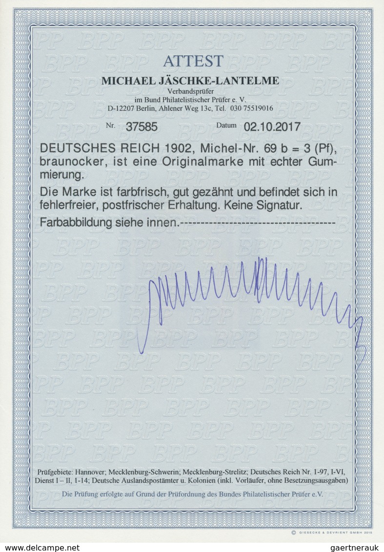 Deutsches Reich - Germania: 1902, 3 Pf Braunocker, Gut Gezähnt, Farbfrisch, Postfrisch In Tadelloser - Altri & Non Classificati