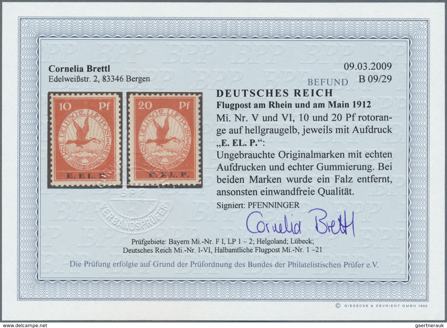 Deutsches Reich - Germania: 1912, 10 Pfg. Und 20 Pfg. E. EL. P., Ungebrauchte Originalmarken Mit Ech - Altri & Non Classificati