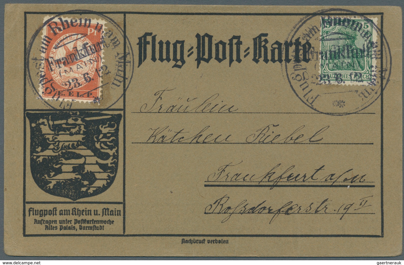 Deutsches Reich - Germania: 1912, 20 Pfg. E.EL.P. Auf Entsprechender Sonderkarte Mit 5 Pfg. Germania - Altri & Non Classificati