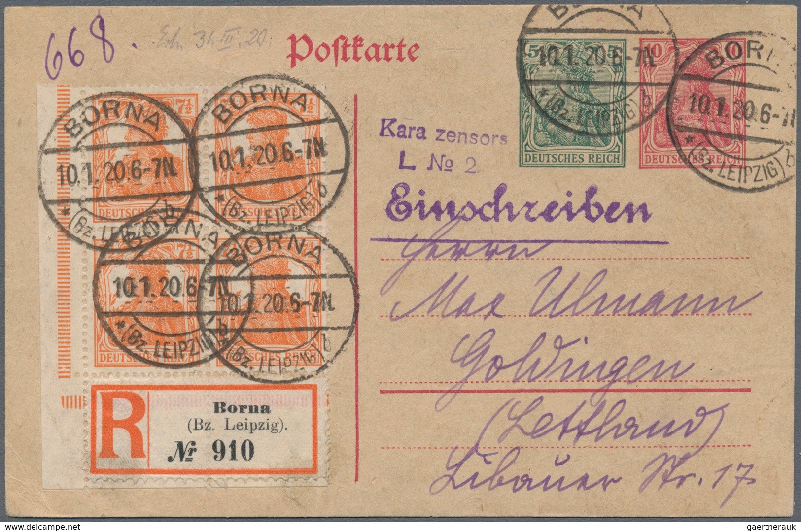Deutsches Reich - Inflation: 1920, Ganzsachenkarte Mit Wertstempel 5 Neben 10 Pfg. Germania Per Eins - Ongebruikt