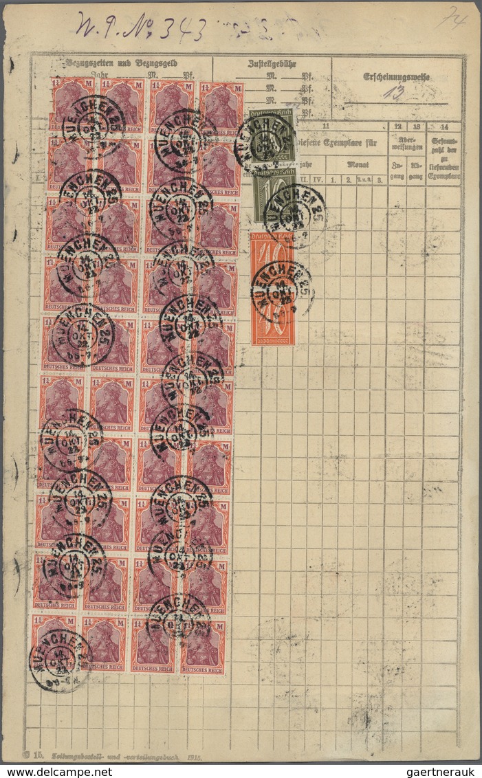 Deutsches Reich - Inflation: 1922, 6 X 10 Pf Braunoliv Ziffer, 15 Pf Grünblau Ziffer, 5 X 40 Pf Ziff - Unused Stamps