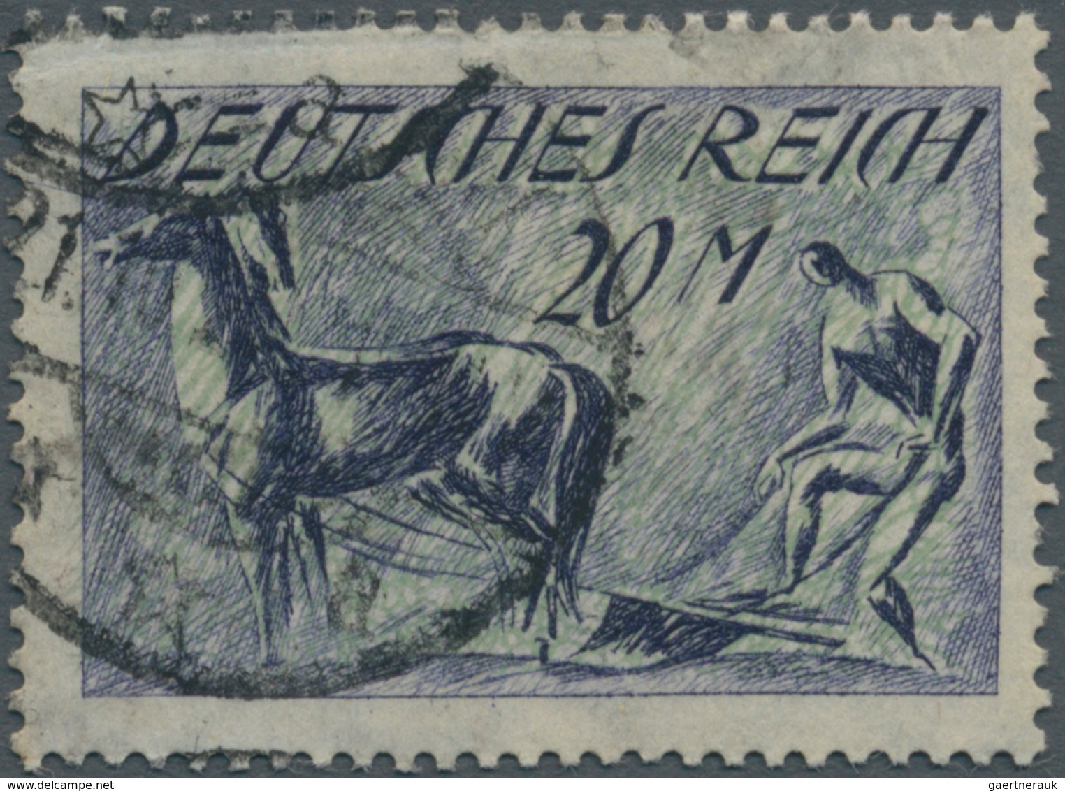 Deutsches Reich - Inflation: 1921, 20 Mark Pflüger Mit "Unterdruck Kopfstehend" Als Gestempelter Ein - Unused Stamps