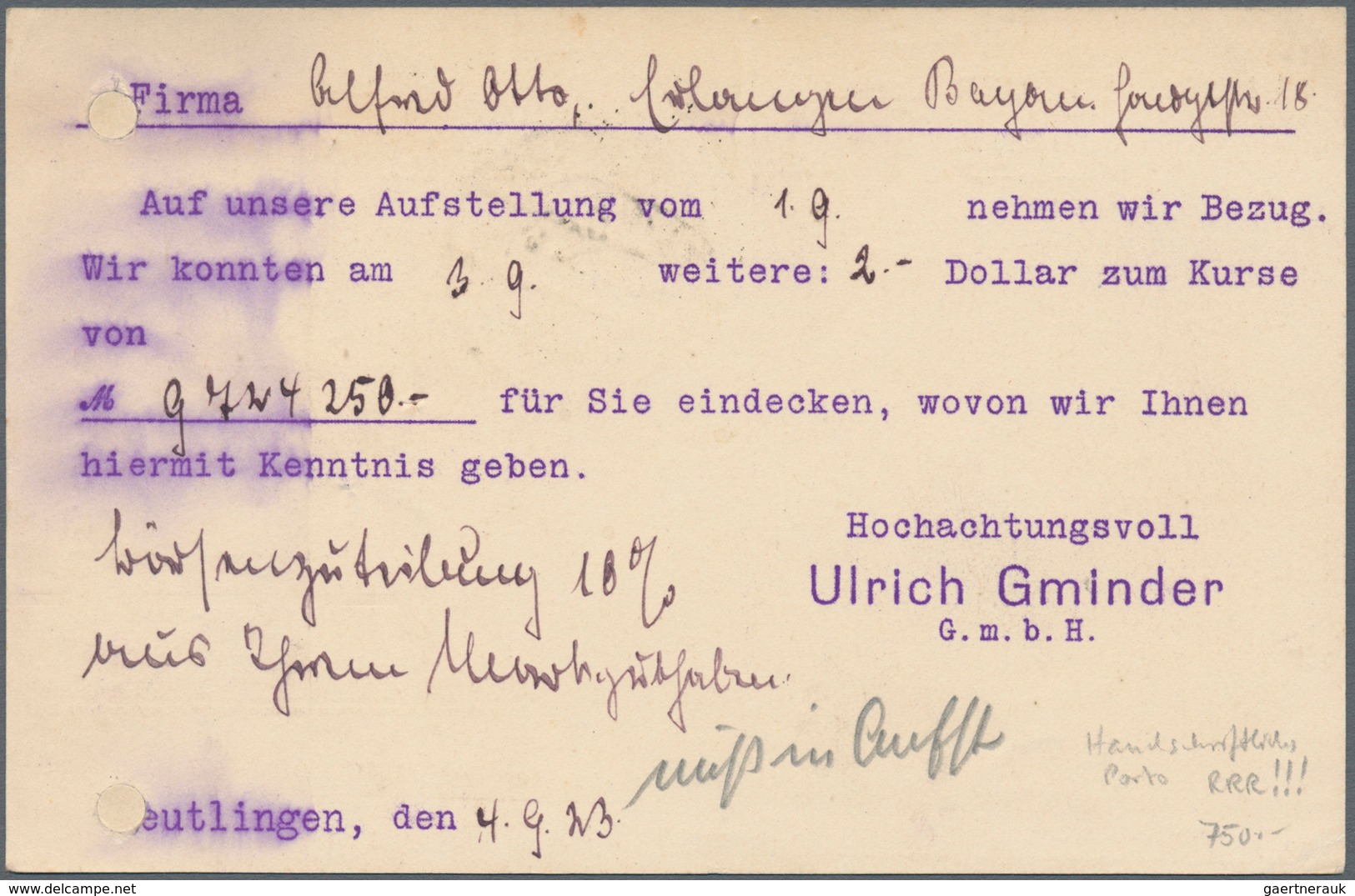 Deutsches Reich - Inflation: 1923 FIRMENFREISTEMPEL: Experimenteller Freistempel (Nr. A16) Der Firma - Nuevos