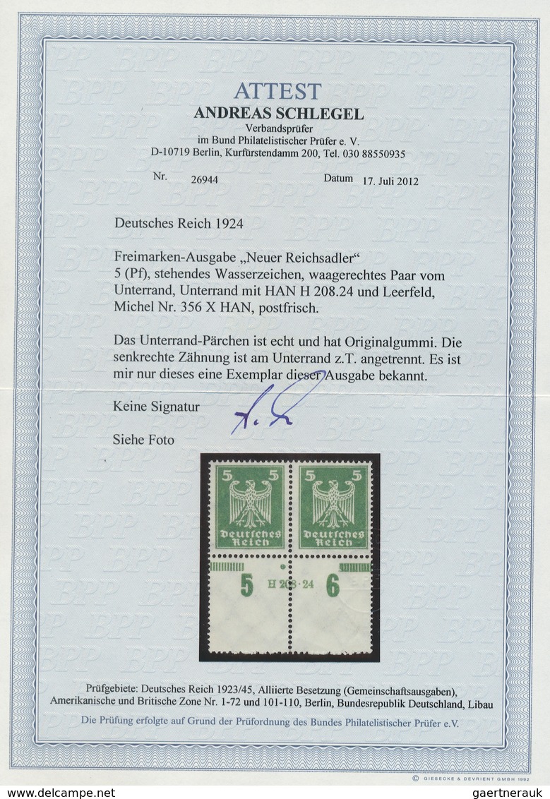 Deutsches Reich - Weimar: 1924, 5 Pfg. Reichsadler Im Waagerechten Unterrandpaar, Dieser Komplett Du - Covers & Documents