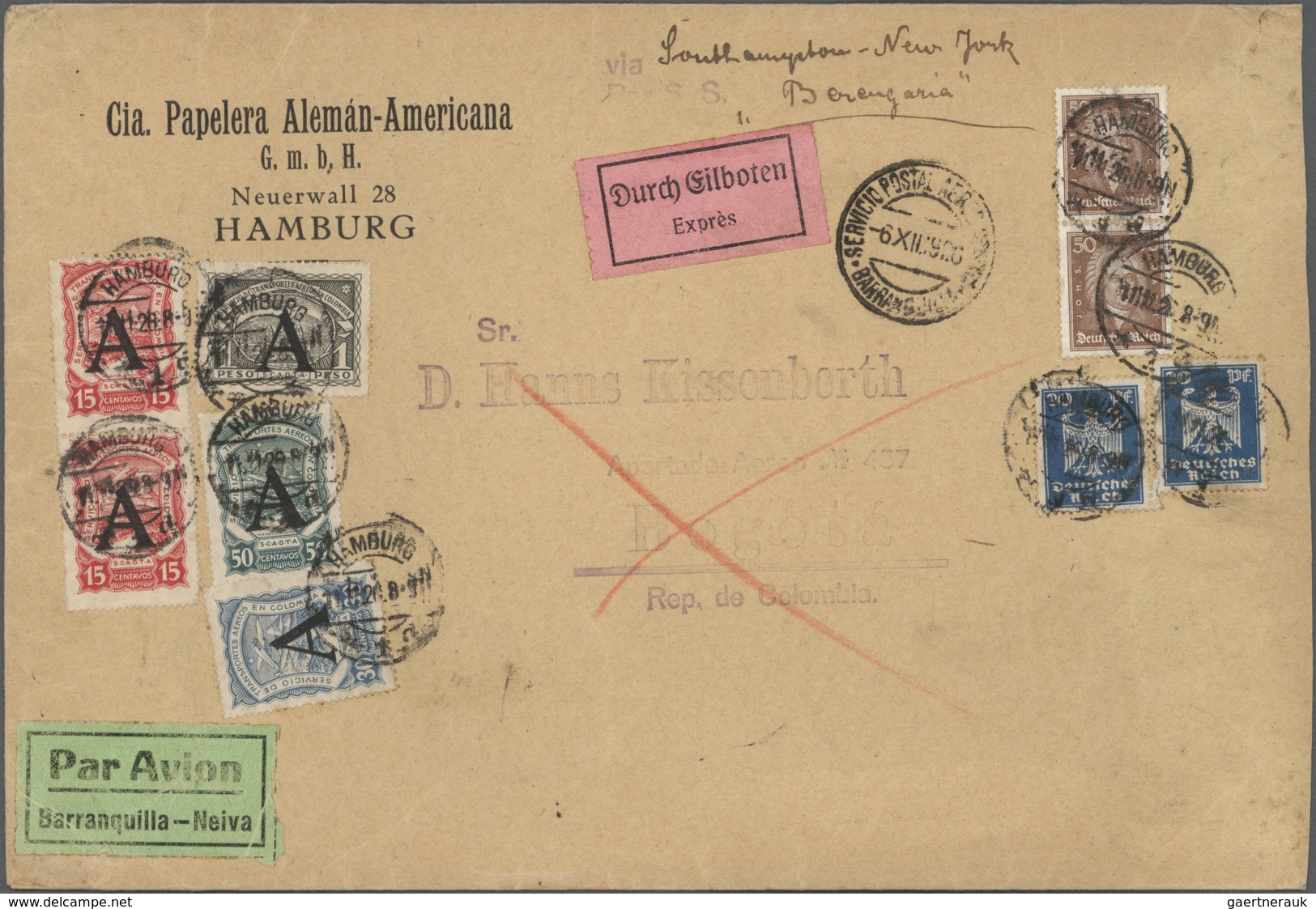 Deutsches Reich - Weimar: 1926, Größerer Eilbrief Mit Angegebener Frankatur Adressiert Nach Bogota B - Storia Postale