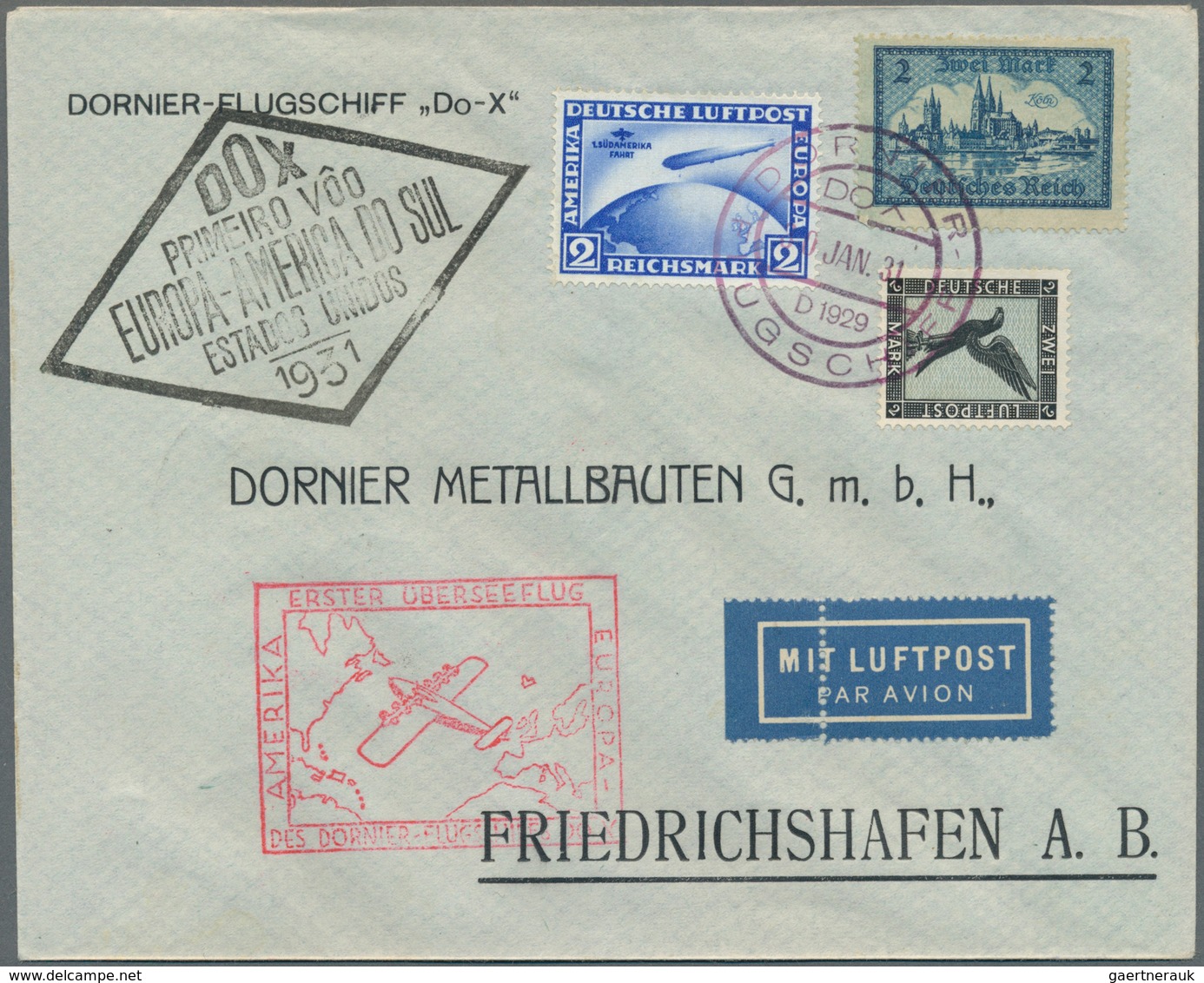 Deutsches Reich - Weimar: 1930, 2 RM Südamerikafahrt Auf DO-X Brief, Mit ZuF 2 M. Adler Auf Sockel U - Storia Postale