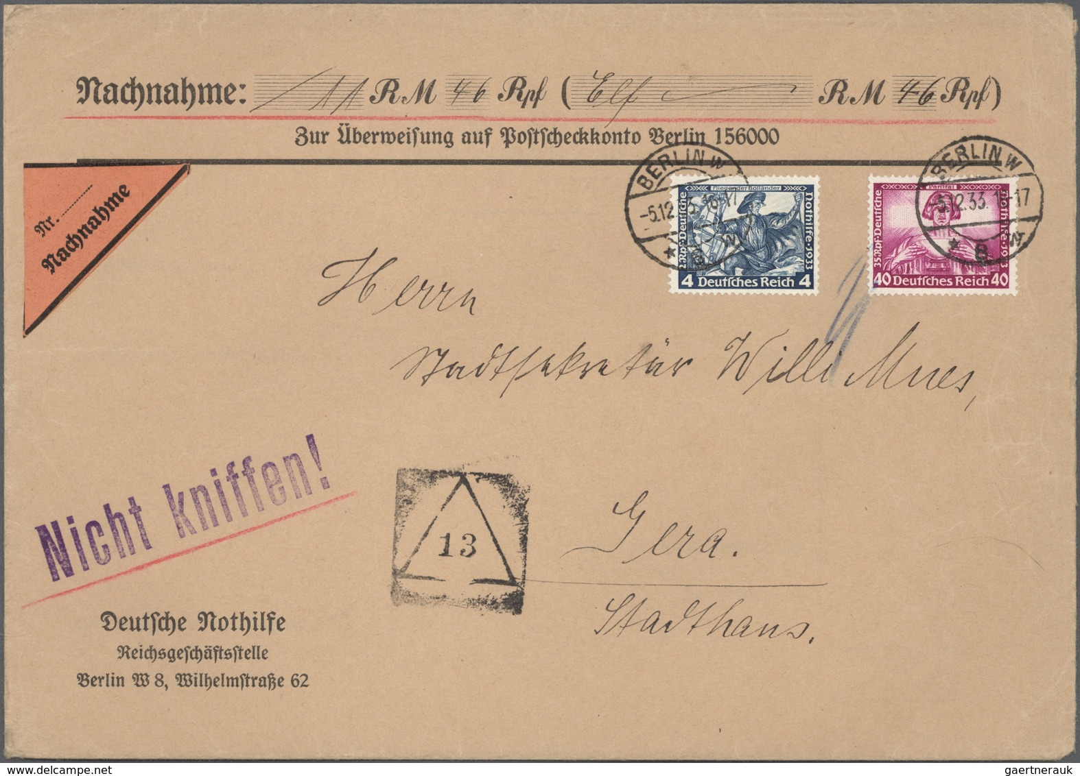 Deutsches Reich - 3. Reich: 1933, 4 + 2 Pf Und 40 + 35 Pf Wagner, Portogerechte MiF Auf Nachnahmebri - Used Stamps
