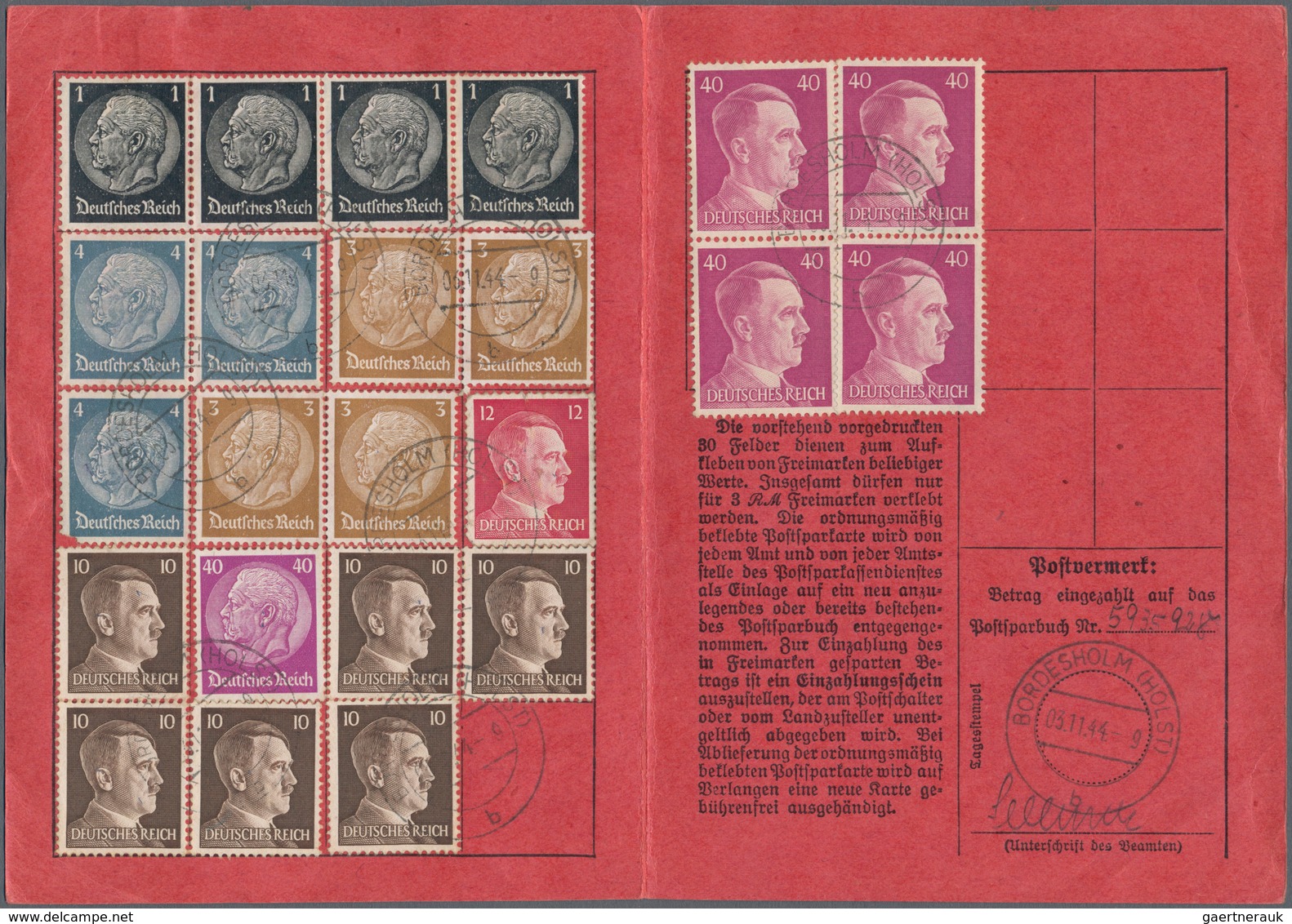 Deutsches Reich - 3. Reich: 1941/1945, Drei Komplett Mit Insgesamt 3 RM Beklebte Postsparkarten Mit - Used Stamps