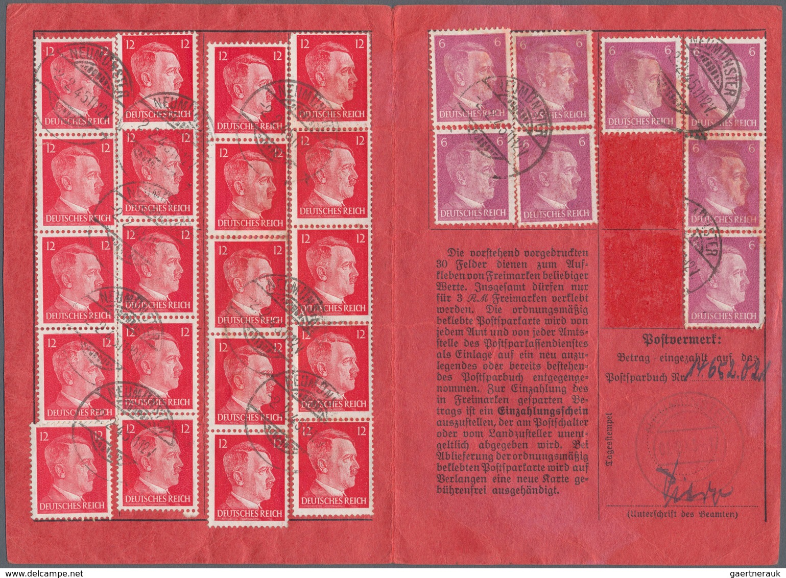 Deutsches Reich - 3. Reich: 1941/1945, Drei Komplett Mit Insgesamt 3 RM Beklebte Postsparkarten Mit - Used Stamps