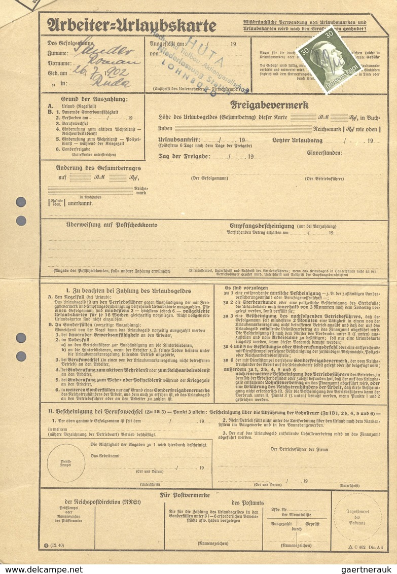 Deutsches Reich - 3. Reich: 1940/1942, Sechs Arbeiter-Urlausbkarten Eines Arbeiters Bei Er HUTA In S - Usati
