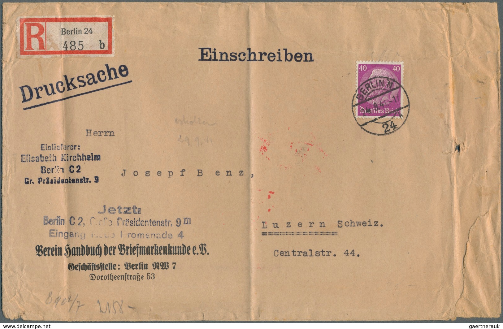 Deutsches Reich - 3. Reich: 1941, 40 Pf. Hindenburg Einzeln Auf Portor. Auslands-Drucksache über 50 - Usados