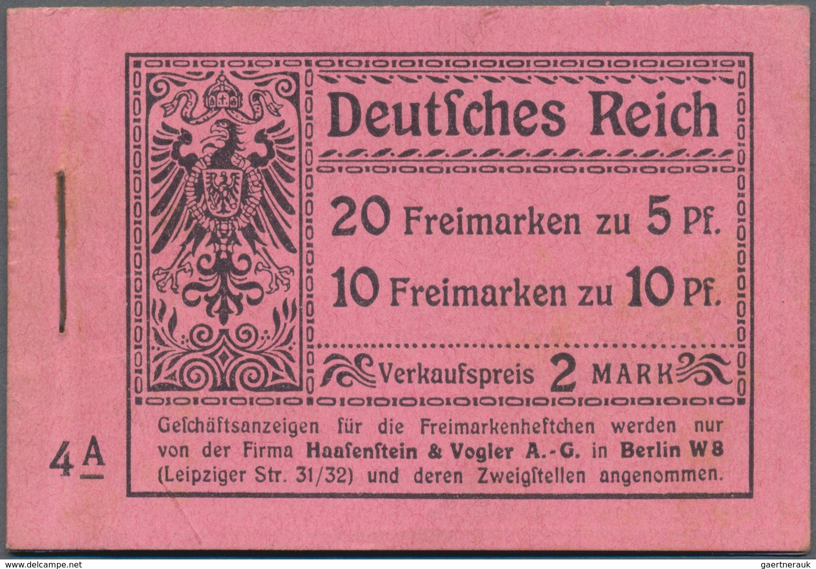 Deutsches Reich - Markenheftchen: 1911, Vorlage-Markenheftchen 2 Mark Auf Rosafarbenem Karton, Ordnu - Libretti