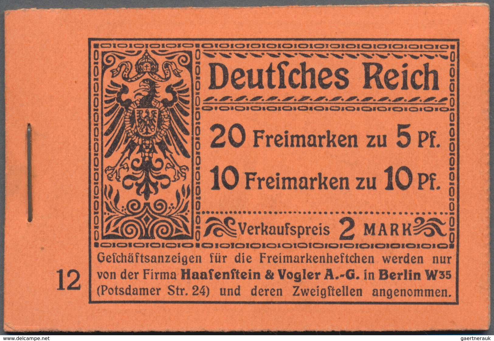 Deutsches Reich - Markenheftchen: 1913, Germania-Markenheftchen 2 Mark Auf Orangefarbenem Karton, Or - Libretti