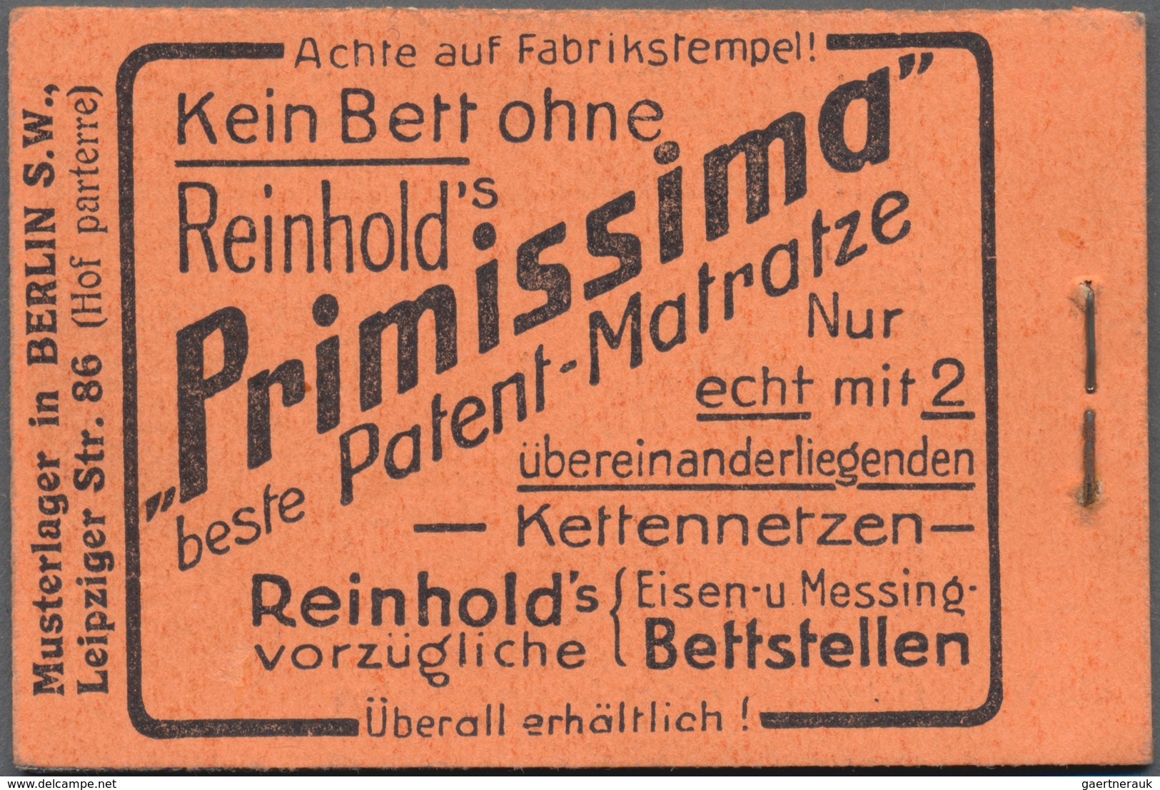 Deutsches Reich - Markenheftchen: 1913, Germania-Markenheftchen 2 Mark Auf Orangefarbenem Karton, Or - Booklets