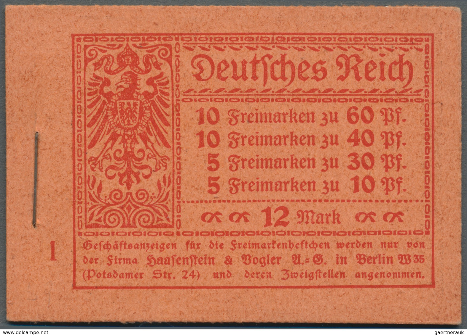 Deutsches Reich - Markenheftchen: 1921, 12 M. Germania-Heftchen Mit ONr. 1, Heftchen-Rand Dgz., Post - Cuadernillos