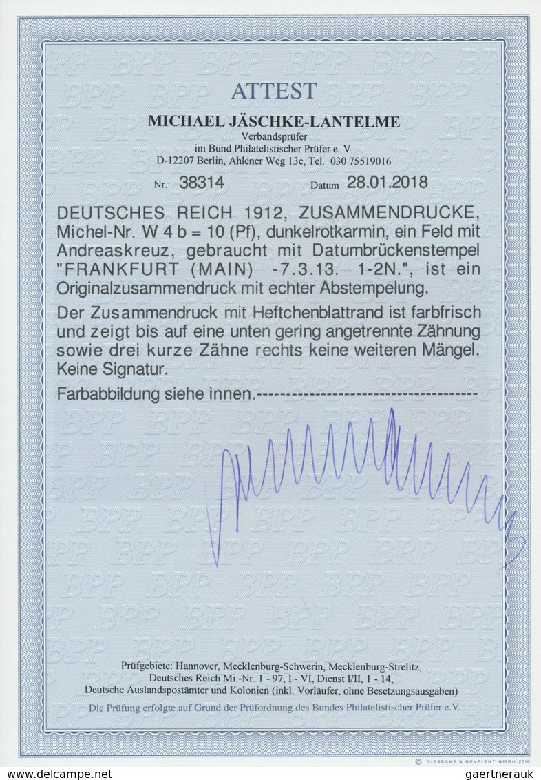 Deutsches Reich - Zusammendrucke: 1912, Zusammendruck 10 Pfg. Germania Dunkelkarmin Mit Andreaskreuz - Se-Tenant